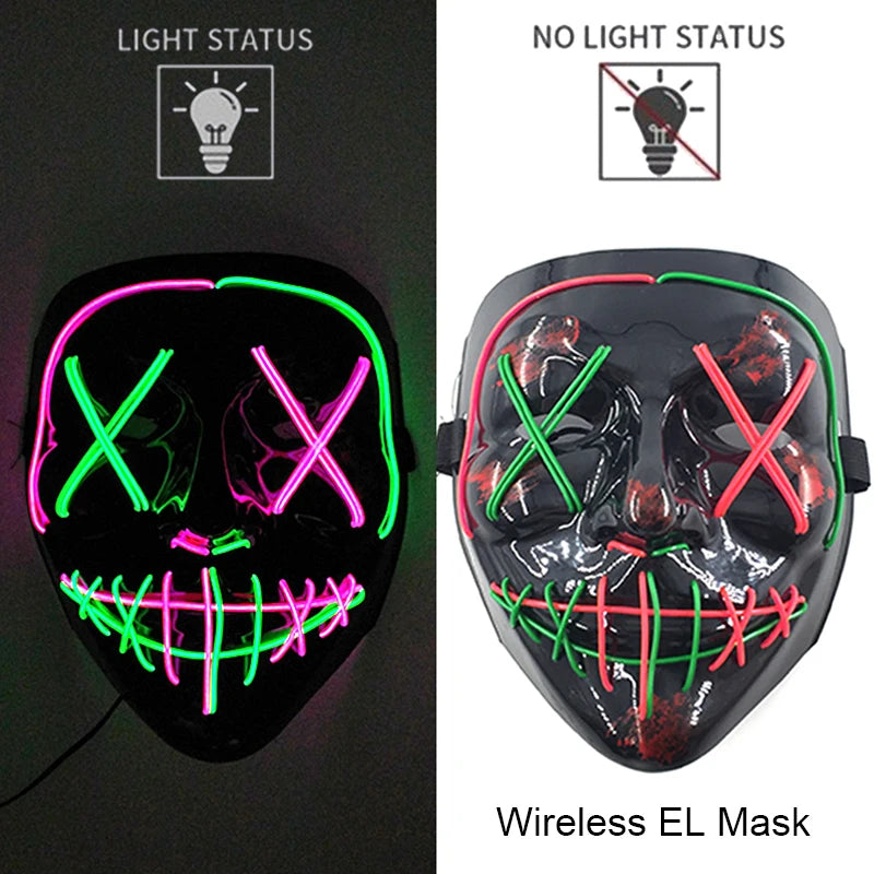 Máscara LED de Neón Inalámbrica - Brilla en la Oscuridad - Halloween y Cosplay