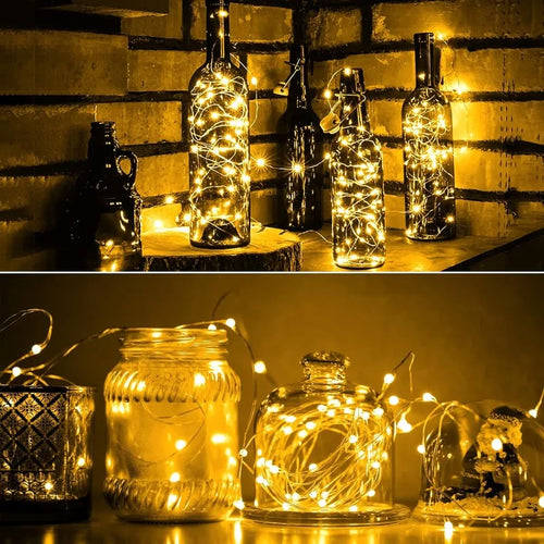 Guirnalda LED de Alambre de Cobre - 8 Colores, Pilas, para Fiestas, Bodas y Navidad