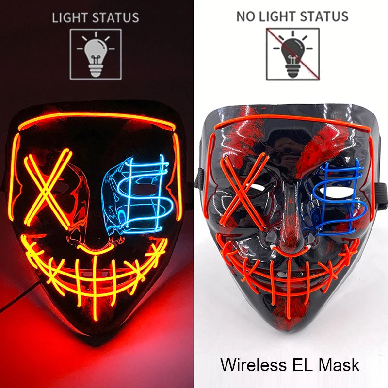 Máscara LED de Neón Inalámbrica - Brilla en la Oscuridad - Halloween y Cosplay