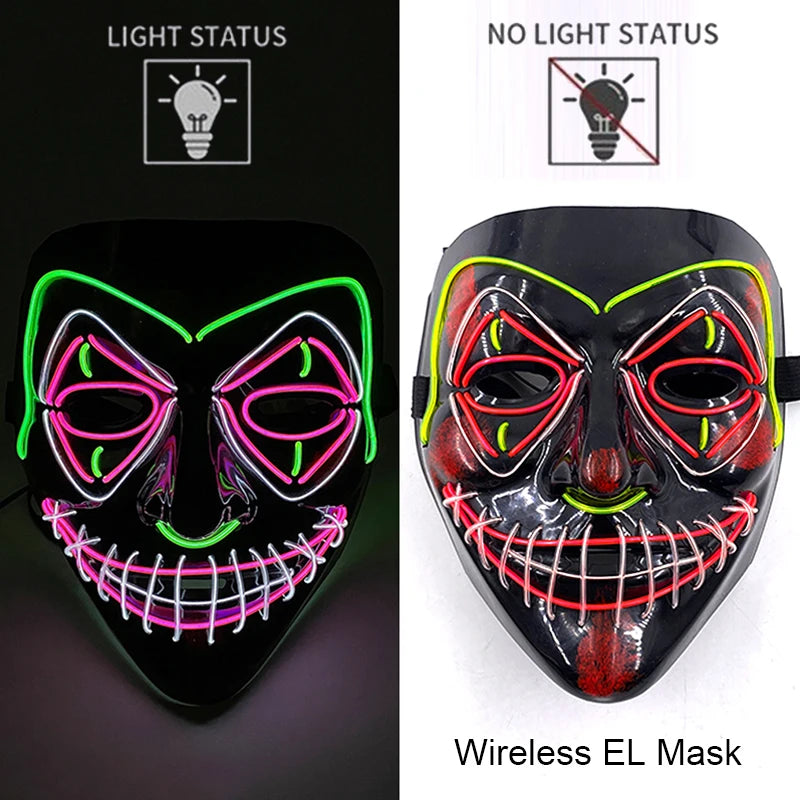 Máscara LED de Neón Inalámbrica - Brilla en la Oscuridad - Halloween y Cosplay