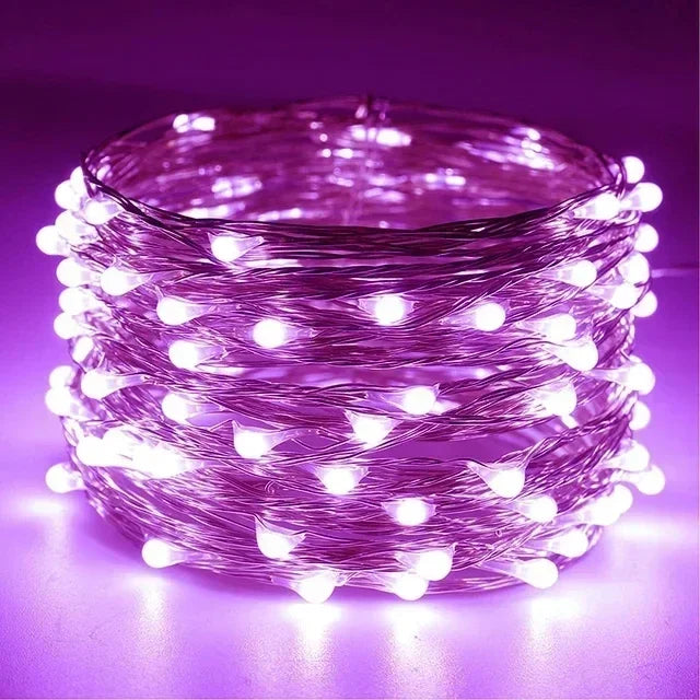 Guirnalda LED de Alambre de Cobre - 8 Colores, Pilas, para Fiestas, Bodas y Navidad