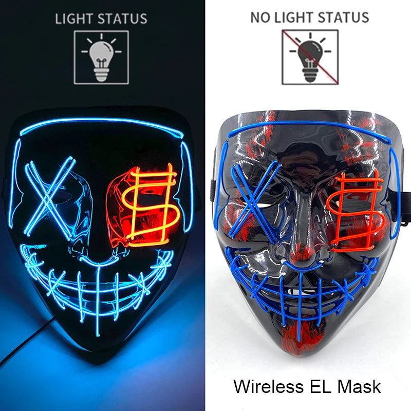 Máscara LED de Neón Inalámbrica - Brilla en la Oscuridad - Halloween y Cosplay