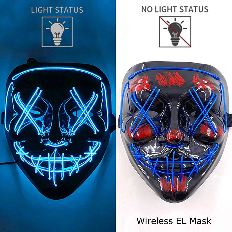 Máscara LED de Neón Inalámbrica - Brilla en la Oscuridad - Halloween y Cosplay
