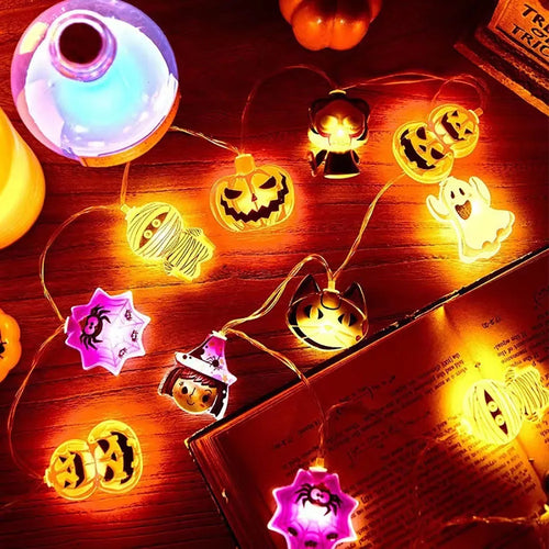 Guirnalda de Luces LED Halloween — Farolillos de Calabaza, Fantasma y Telaraña para Casa y Jardín