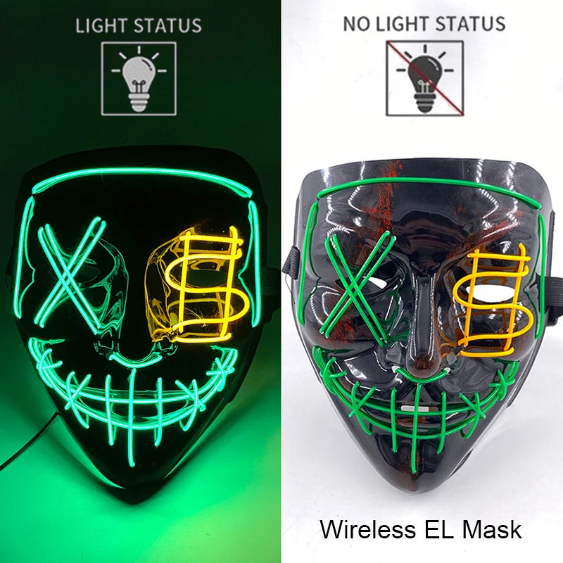 Máscara LED de Neón Inalámbrica - Brilla en la Oscuridad - Halloween y Cosplay