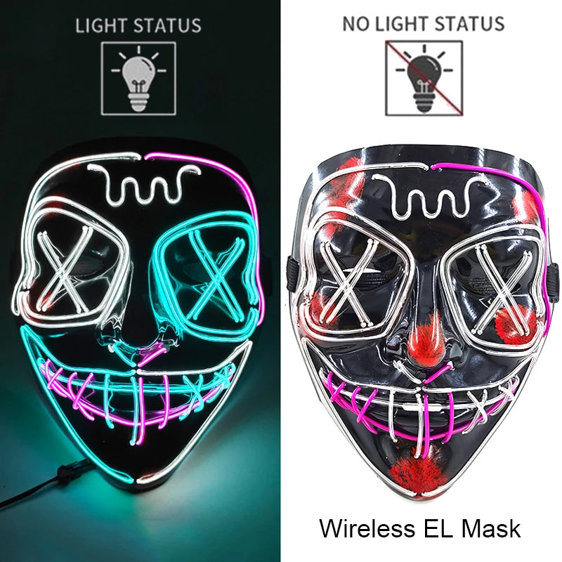 Máscara LED de Neón Inalámbrica - Brilla en la Oscuridad - Halloween y Cosplay