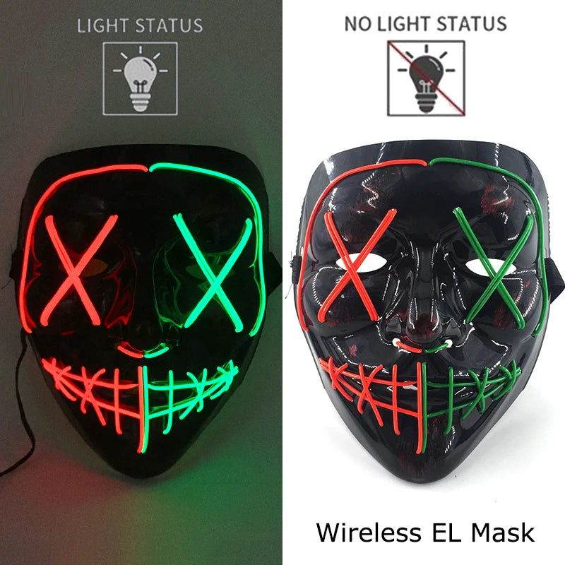 Máscara LED de Neón Inalámbrica - Brilla en la Oscuridad - Halloween y Cosplay