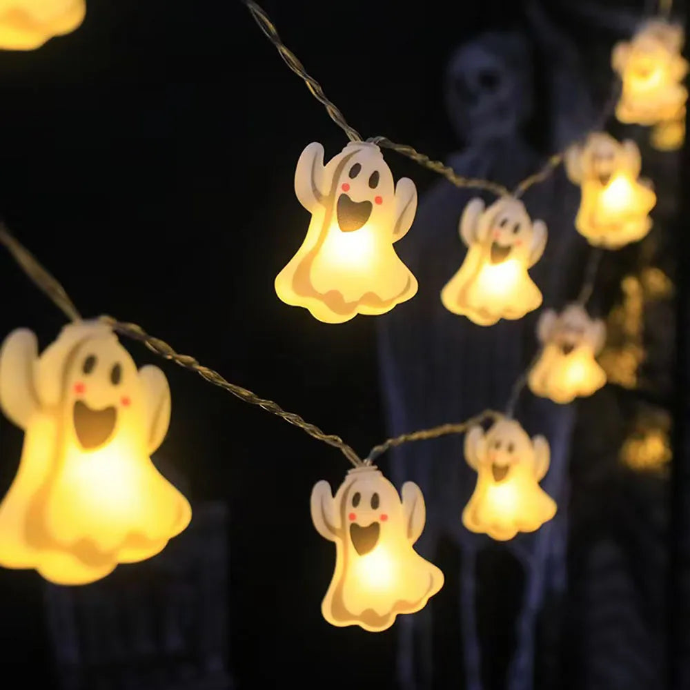 Guirnalda de Luces LED Halloween — Farolillos de Calabaza, Fantasma y Telaraña para Casa y Jardín