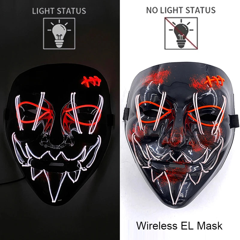 Máscara LED de Neón Inalámbrica - Brilla en la Oscuridad - Halloween y Cosplay