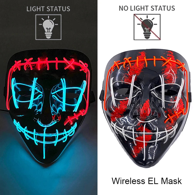 Máscara LED de Neón Inalámbrica - Brilla en la Oscuridad - Halloween y Cosplay