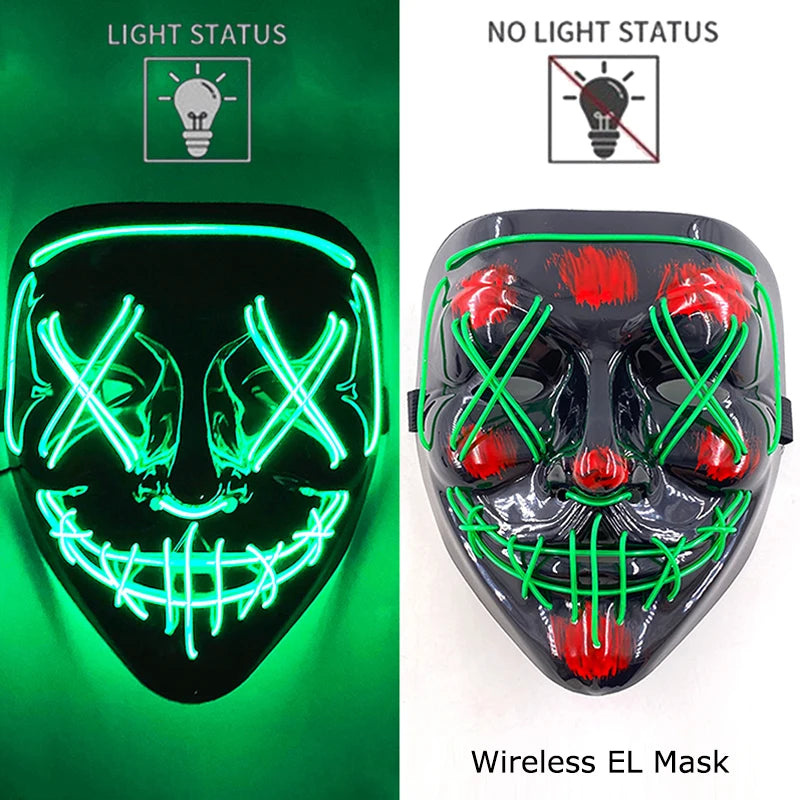 Máscara LED de Neón Inalámbrica - Brilla en la Oscuridad - Halloween y Cosplay