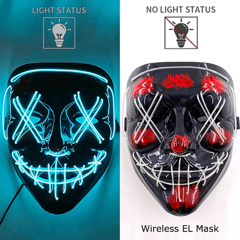 Máscara LED de Neón Inalámbrica - Brilla en la Oscuridad - Halloween y Cosplay