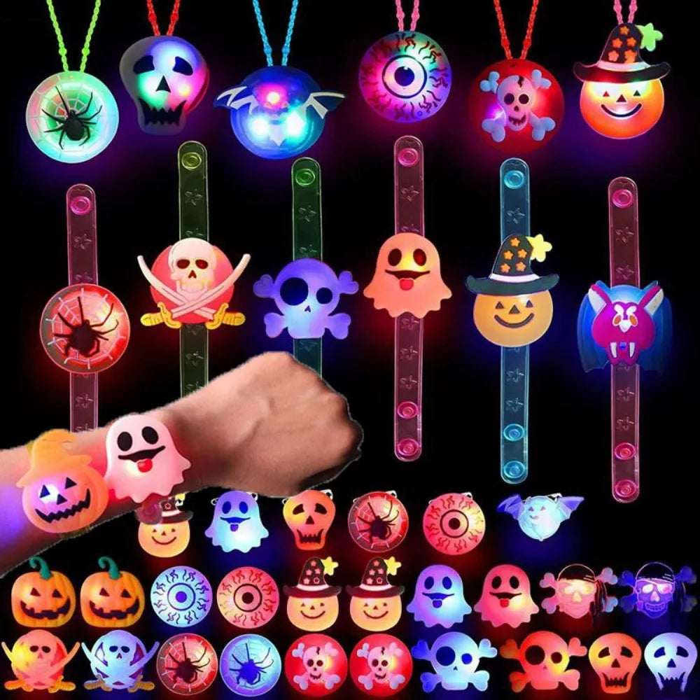 Pulseras y Anillos Brillantes de Halloween - Pack Fiesta Infantil