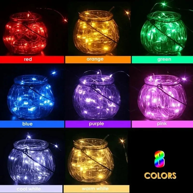 Guirnalda LED de Alambre de Cobre - 8 Colores, Pilas, para Fiestas, Bodas y Navidad
