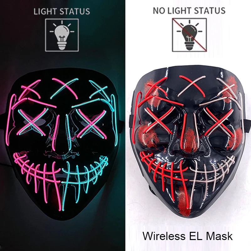 Máscara LED de Neón Inalámbrica - Brilla en la Oscuridad - Halloween y Cosplay