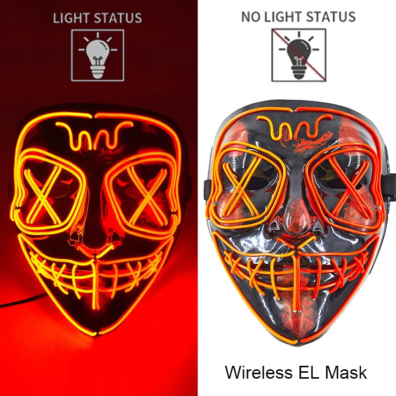 Máscara LED de Neón Inalámbrica - Brilla en la Oscuridad - Halloween y Cosplay