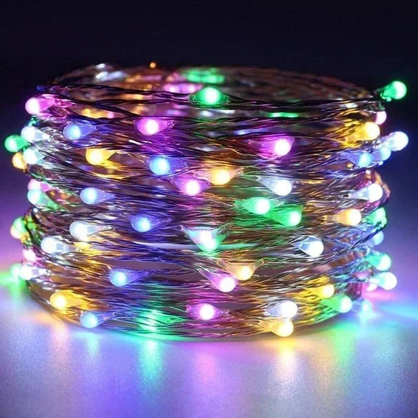 Guirnalda LED de Alambre de Cobre - 8 Colores, Pilas, para Fiestas, Bodas y Navidad