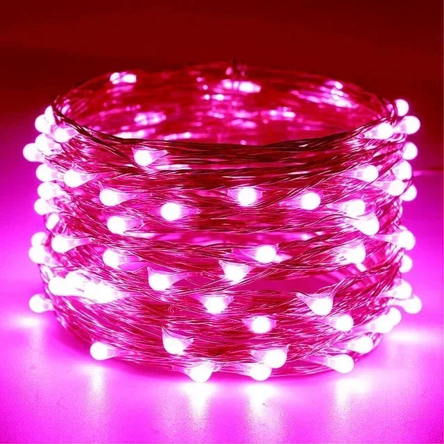 Guirnalda LED de Alambre de Cobre - 8 Colores, Pilas, para Fiestas, Bodas y Navidad