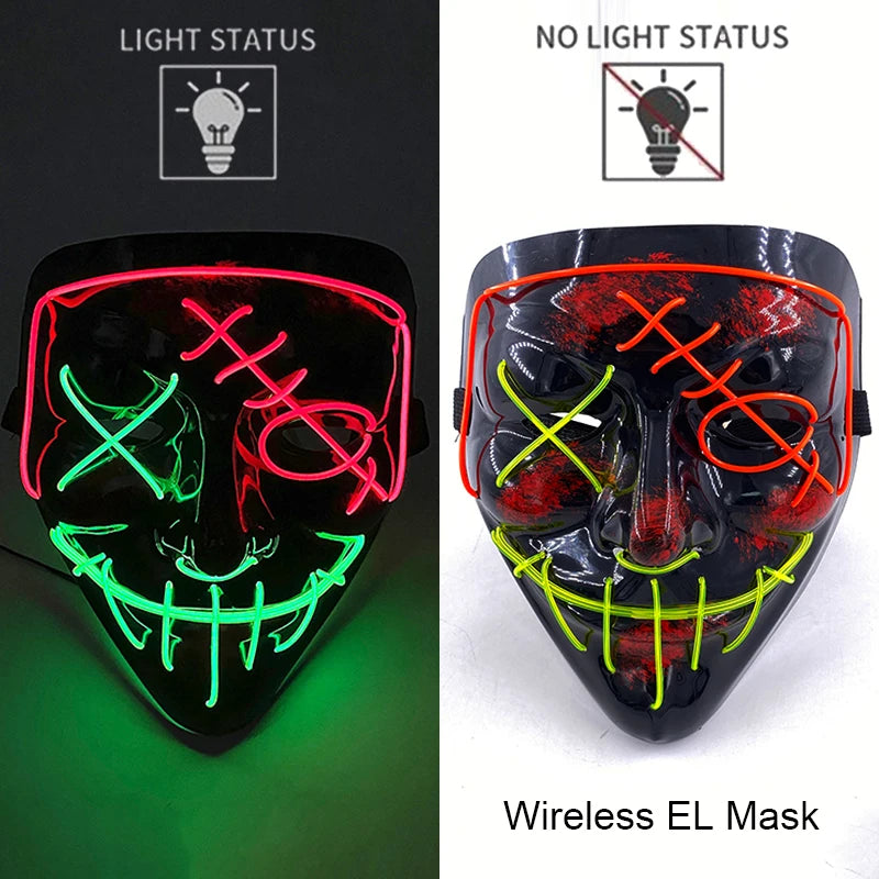 Máscara LED de Neón Inalámbrica - Brilla en la Oscuridad - Halloween y Cosplay