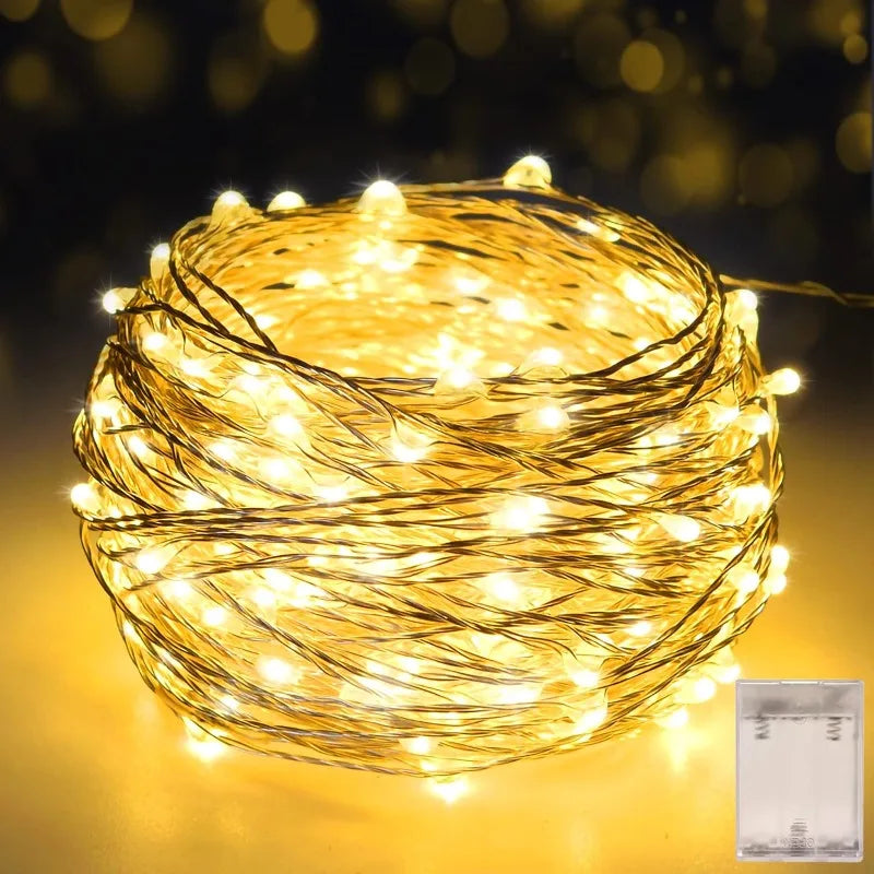 Guirnalda LED de Alambre de Cobre - 8 Colores, Pilas, para Fiestas, Bodas y Navidad