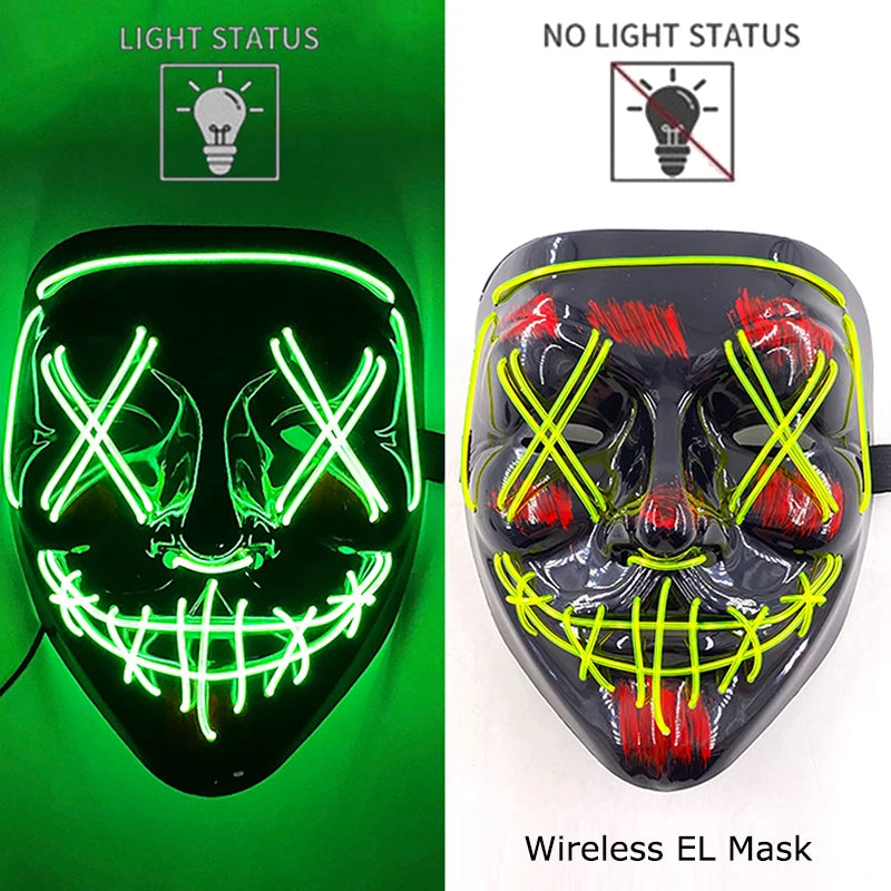 Máscara LED de Neón Inalámbrica - Brilla en la Oscuridad - Halloween y Cosplay