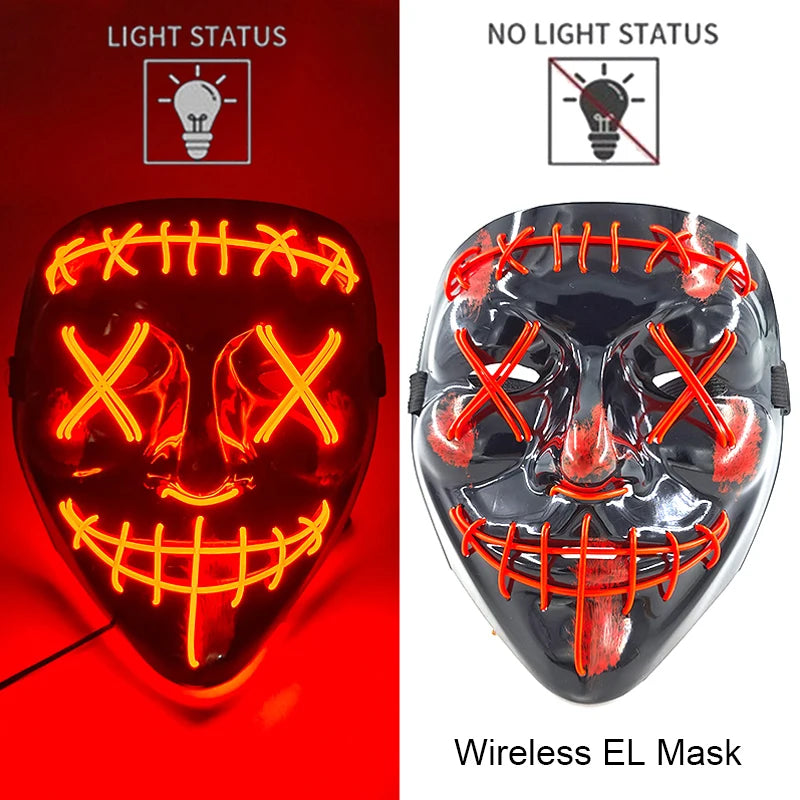 Máscara LED de Neón Inalámbrica - Brilla en la Oscuridad - Halloween y Cosplay
