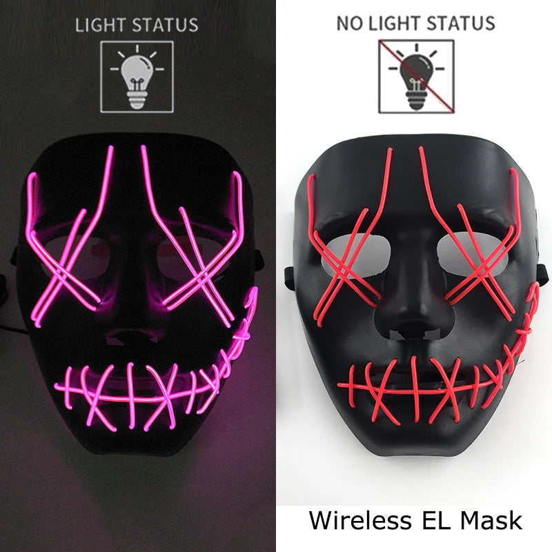 Máscara LED de Neón Inalámbrica - Brilla en la Oscuridad - Halloween y Cosplay