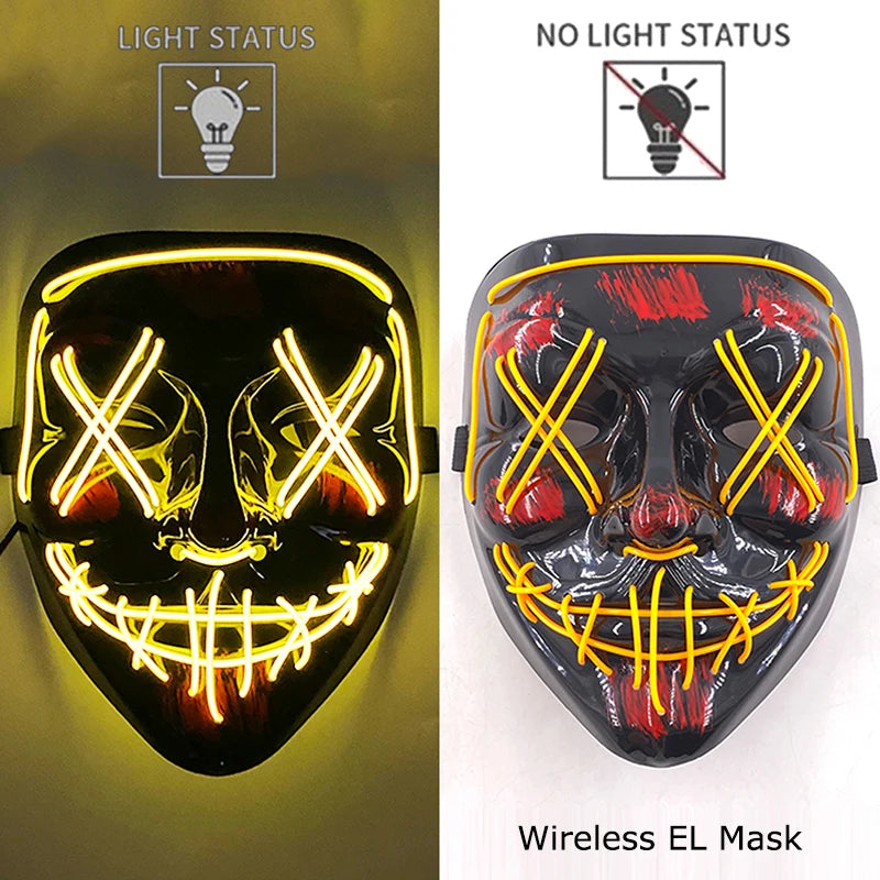 Máscara LED de Neón Inalámbrica - Brilla en la Oscuridad - Halloween y Cosplay