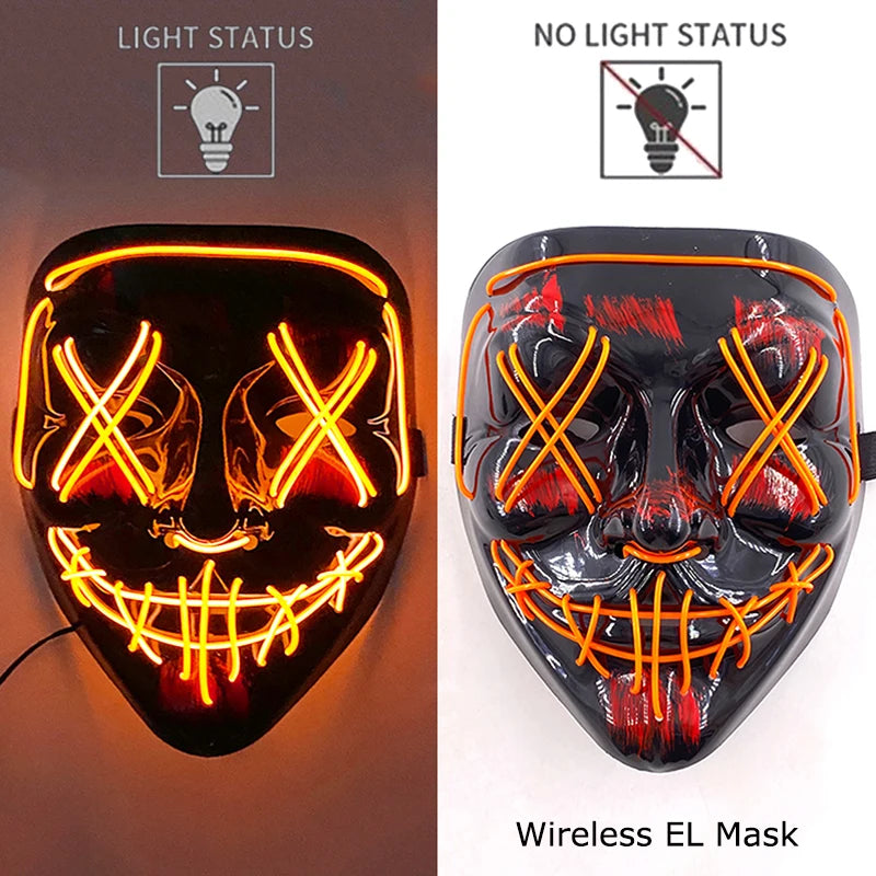 Máscara LED de Neón Inalámbrica - Brilla en la Oscuridad - Halloween y Cosplay