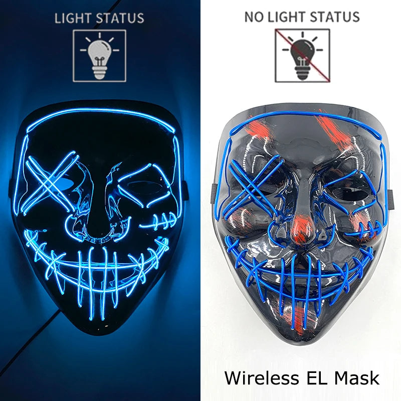 Máscara LED de Neón Inalámbrica - Brilla en la Oscuridad - Halloween y Cosplay