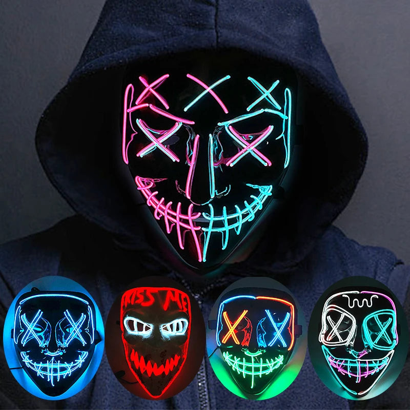 Máscara LED de Neón Inalámbrica - Brilla en la Oscuridad - Halloween y Cosplay