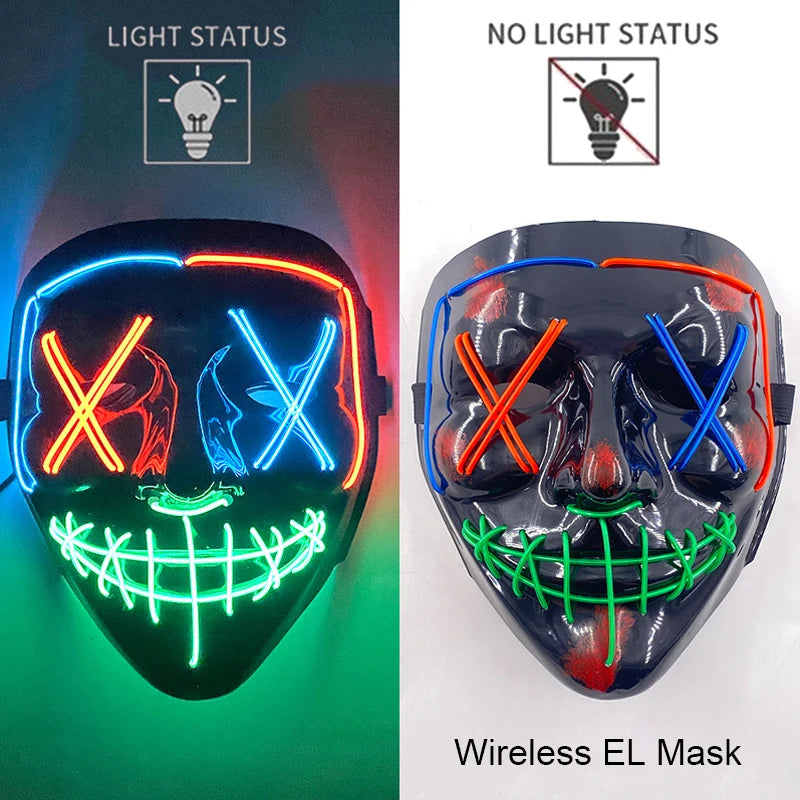 Máscara LED de Neón Inalámbrica - Brilla en la Oscuridad - Halloween y Cosplay