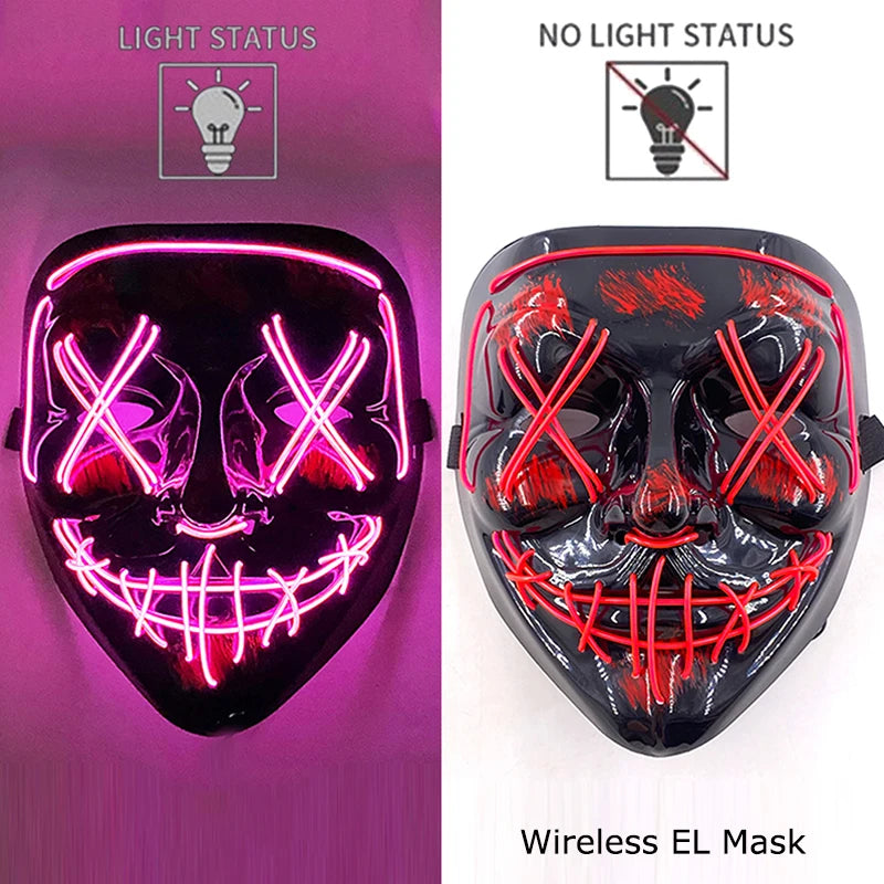 Máscara LED de Neón Inalámbrica - Brilla en la Oscuridad - Halloween y Cosplay