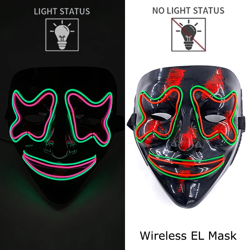 Máscara LED de Neón Inalámbrica - Brilla en la Oscuridad - Halloween y Cosplay