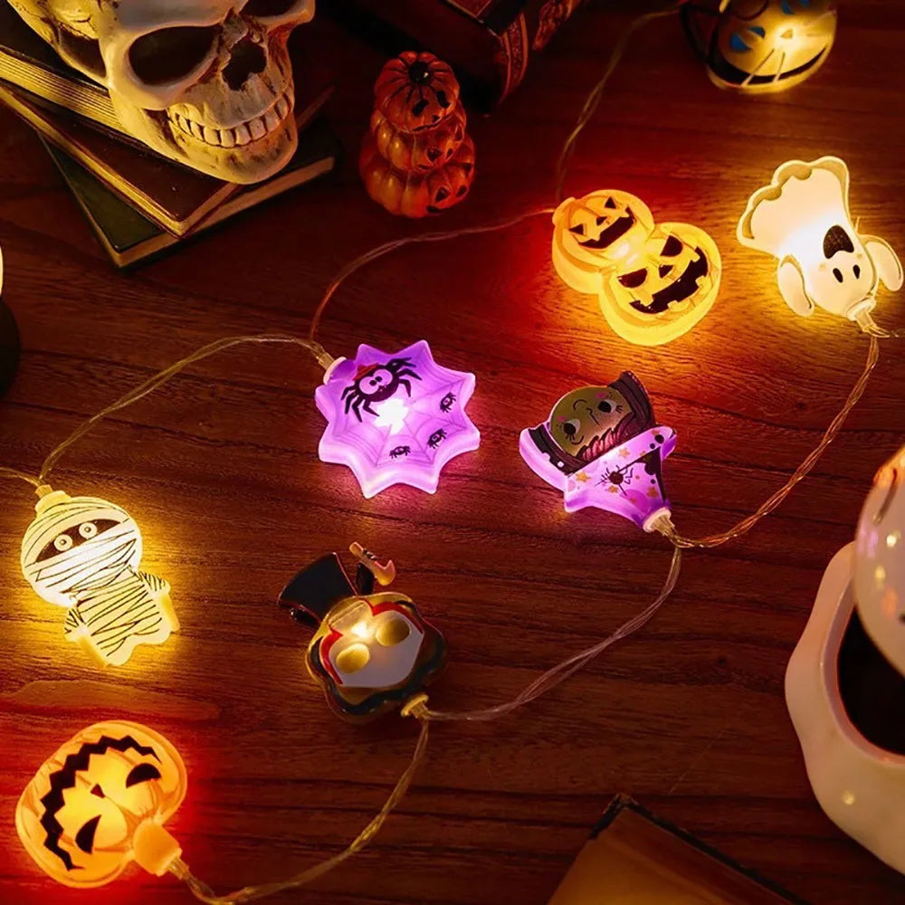 Guirnalda de Luces LED Halloween — Farolillos de Calabaza, Fantasma y Telaraña para Casa y Jardín