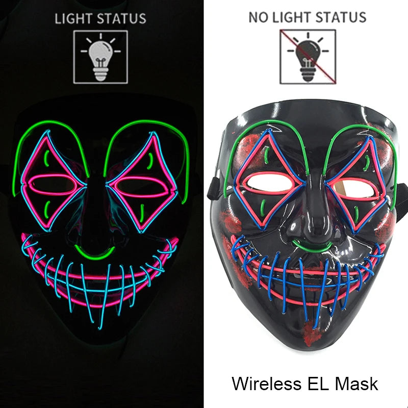 Máscara LED de Neón Inalámbrica - Brilla en la Oscuridad - Halloween y Cosplay