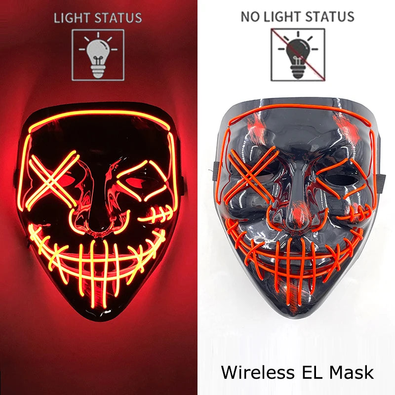 Máscara LED de Neón Inalámbrica - Brilla en la Oscuridad - Halloween y Cosplay