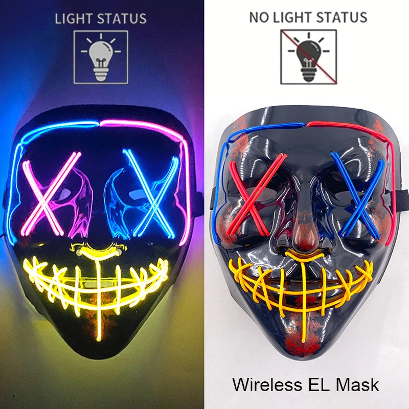 Máscara LED de Neón Inalámbrica - Brilla en la Oscuridad - Halloween y Cosplay