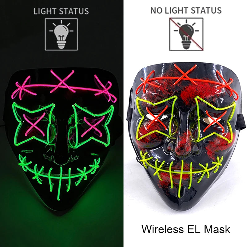 Máscara LED de Neón Inalámbrica - Brilla en la Oscuridad - Halloween y Cosplay