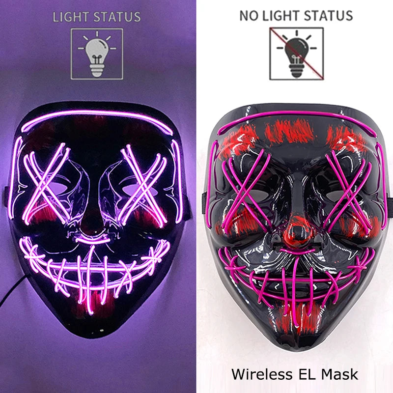 Máscara LED de Neón Inalámbrica - Brilla en la Oscuridad - Halloween y Cosplay