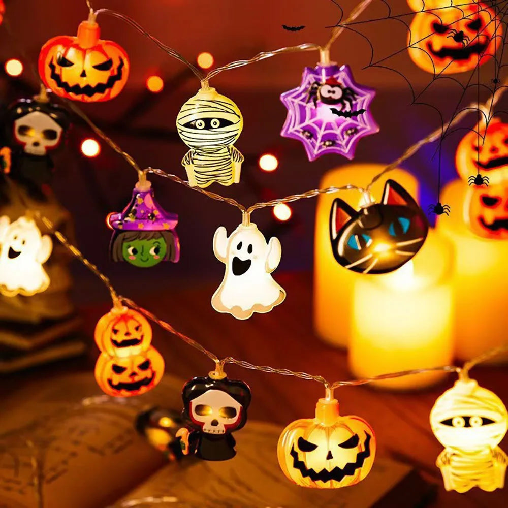 Guirnalda de Luces LED Halloween — Farolillos de Calabaza, Fantasma y Telaraña para Casa y Jardín