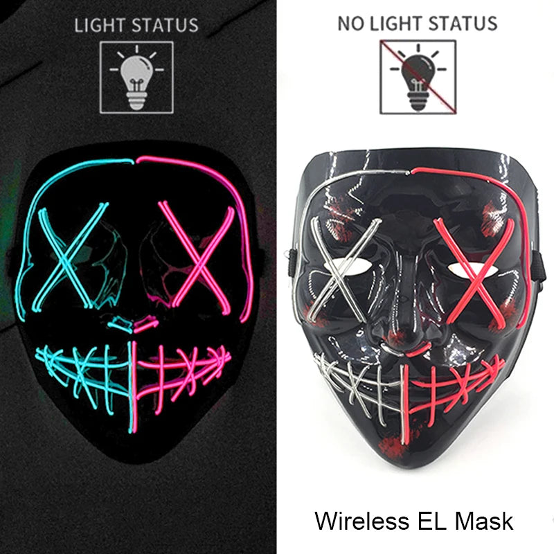 Máscara LED de Neón Inalámbrica - Brilla en la Oscuridad - Halloween y Cosplay