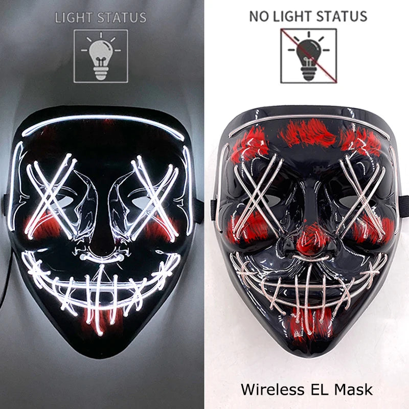 Máscara LED de Neón Inalámbrica - Brilla en la Oscuridad - Halloween y Cosplay