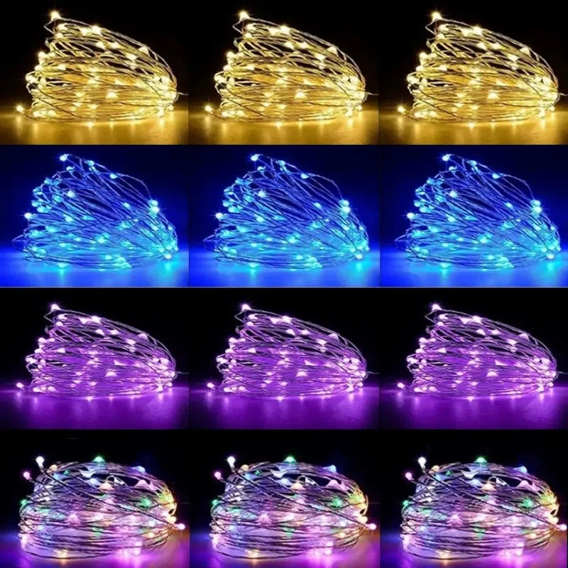 Guirnalda LED de Alambre de Cobre - 8 Colores, Pilas, para Fiestas, Bodas y Navidad