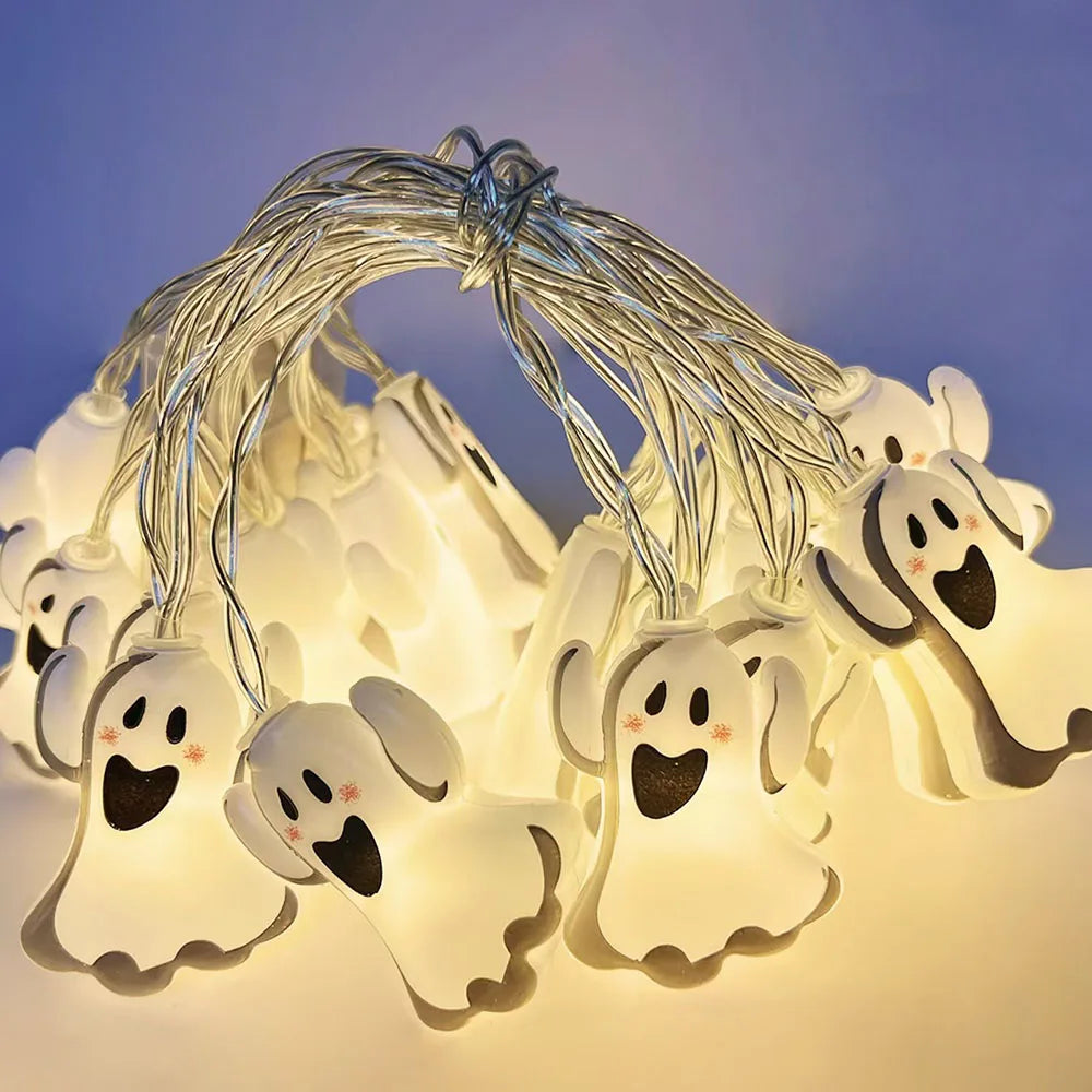 Guirnalda de Luces LED Halloween — Farolillos de Calabaza, Fantasma y Telaraña para Casa y Jardín