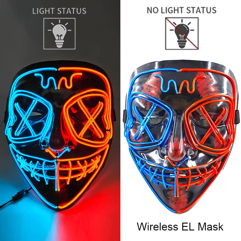 Máscara LED de Neón Inalámbrica - Brilla en la Oscuridad - Halloween y Cosplay