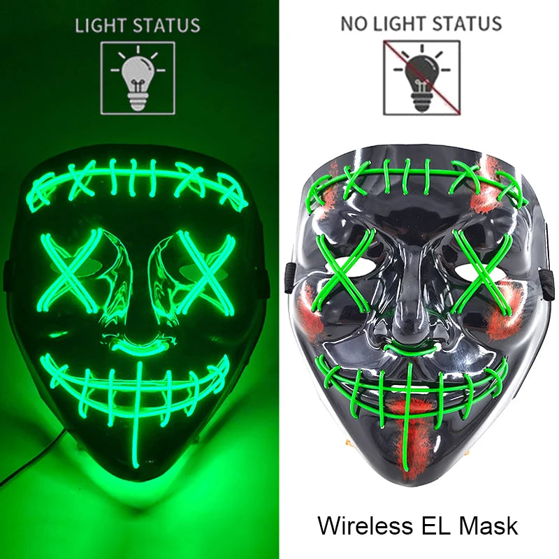 Máscara LED de Neón Inalámbrica - Brilla en la Oscuridad - Halloween y Cosplay