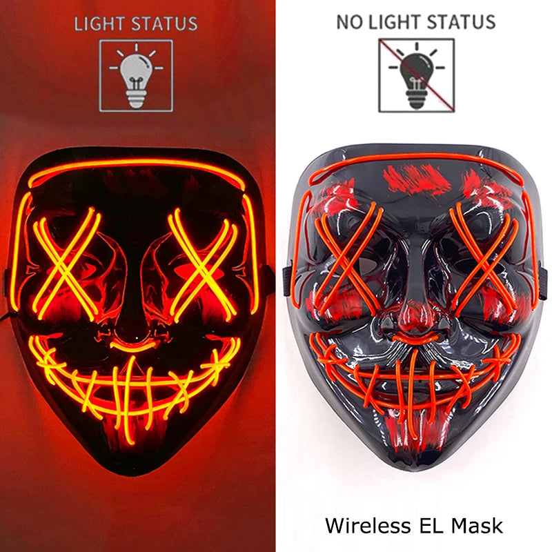 Máscara LED de Neón Inalámbrica - Brilla en la Oscuridad - Halloween y Cosplay