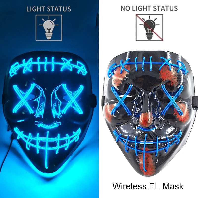 Máscara LED de Neón Inalámbrica - Brilla en la Oscuridad - Halloween y Cosplay